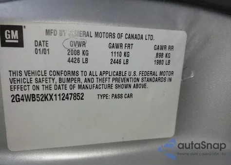 2001 Buick Regal Ls из США, поврежденный, VIN 2G4WB52KX11247852